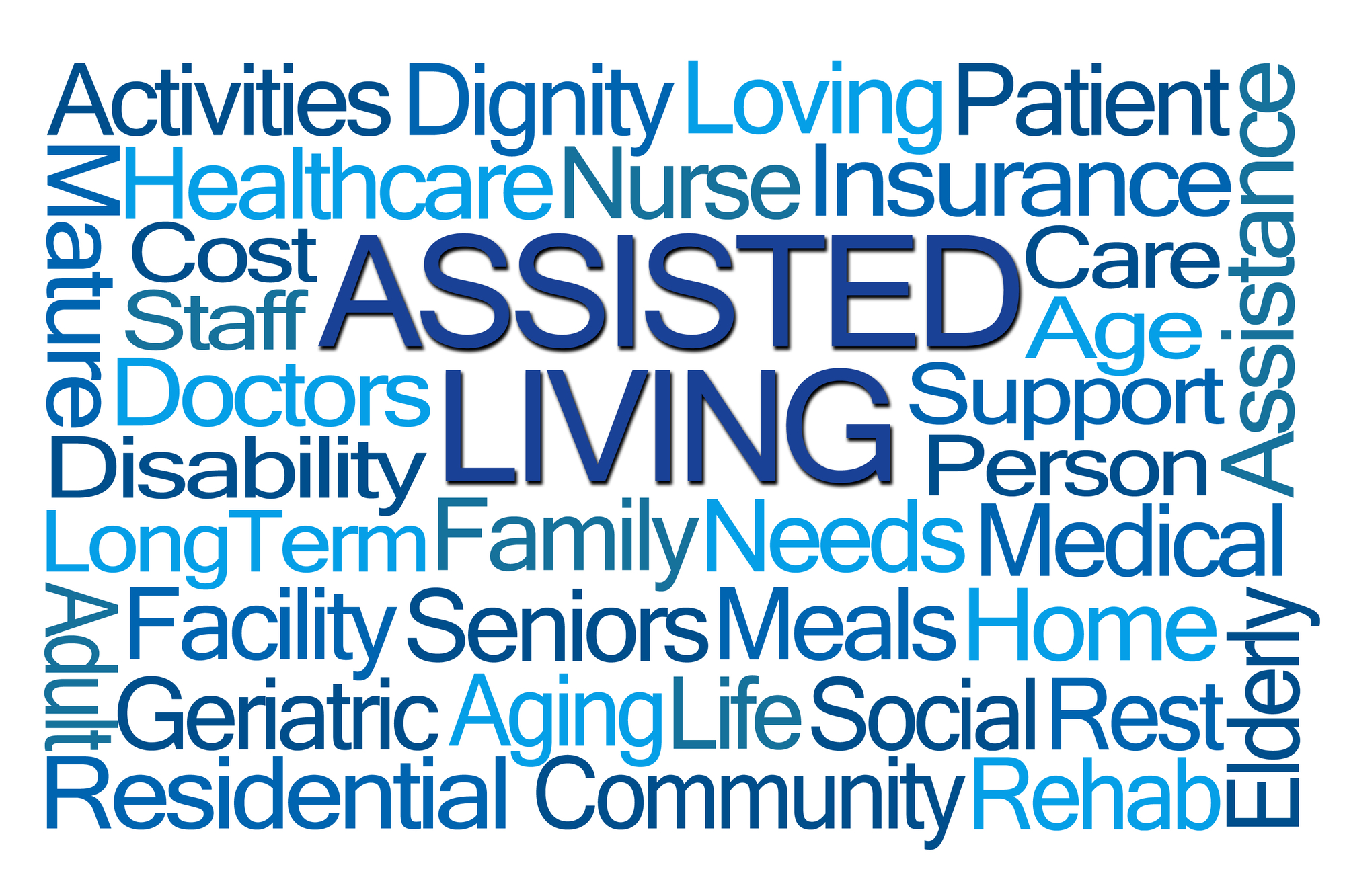 Assisted Living Word Cloud on White Background